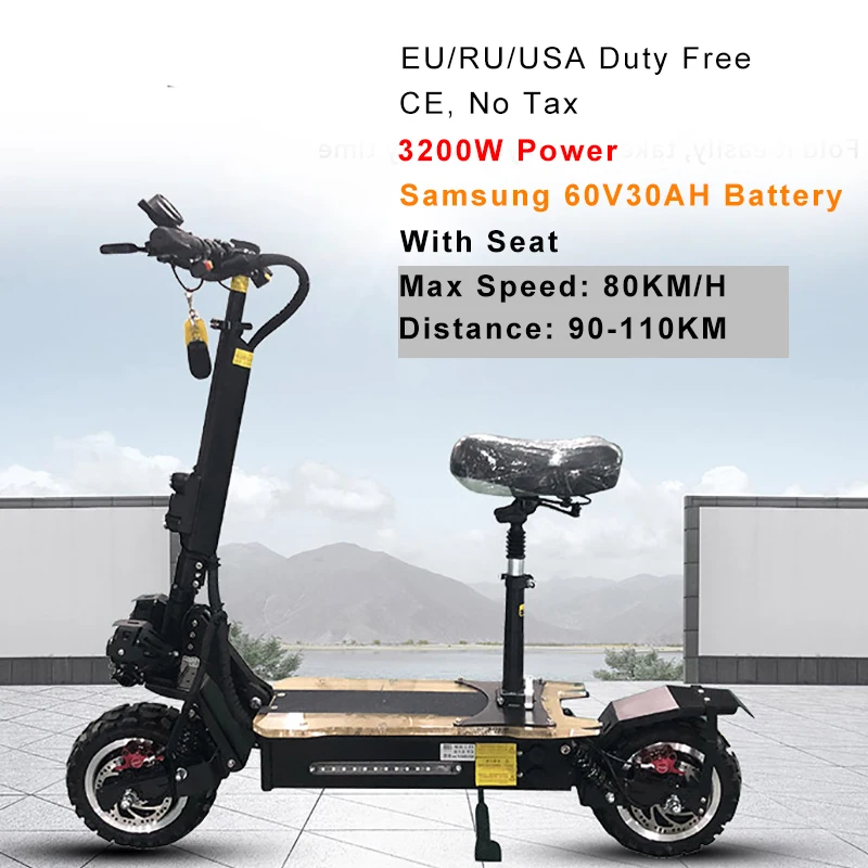 3200W SAM30A seat Стиль samsung 60 в 3200 Вт 1" мощный Электрический скутер 26Ah 30Ah 80 км/ч складной электрический скутер для взрослых Ebike E скутер CE - Color: 3200W SAM30A seat