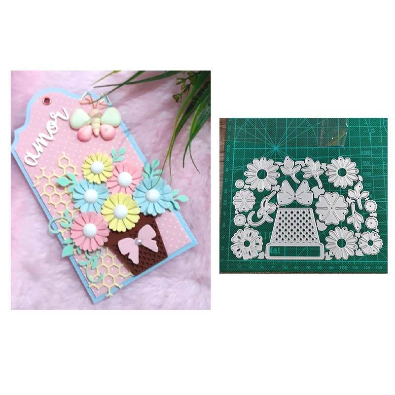 

Happy birthday to vase and flowers Metal Cutting Mold Stamp Scrapbook Template DIY Paper Photo Album Card Decoration Embossing