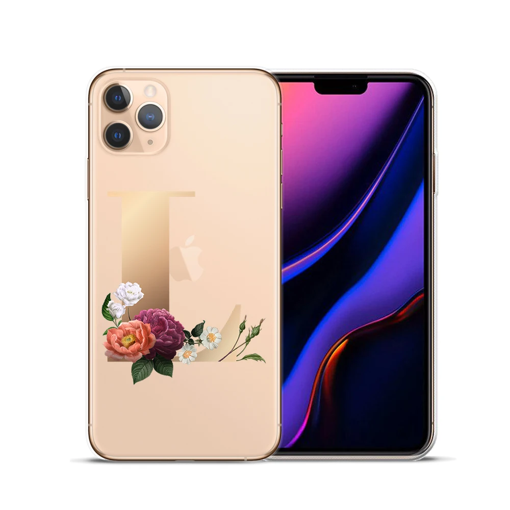 custom 26 english name letters flower initial case for coque iphone 11 pro max x xs max xr 6s 6 7 8 plus silicone phone cover free global shipping