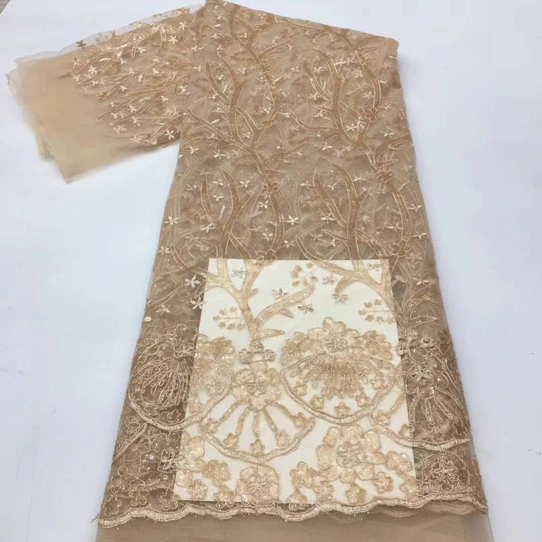 

Madison Embroidery African Sequins Lace Fabric 2021 High Quality Lace Material French Tulle Nigerian Lace Fabric For Sewing