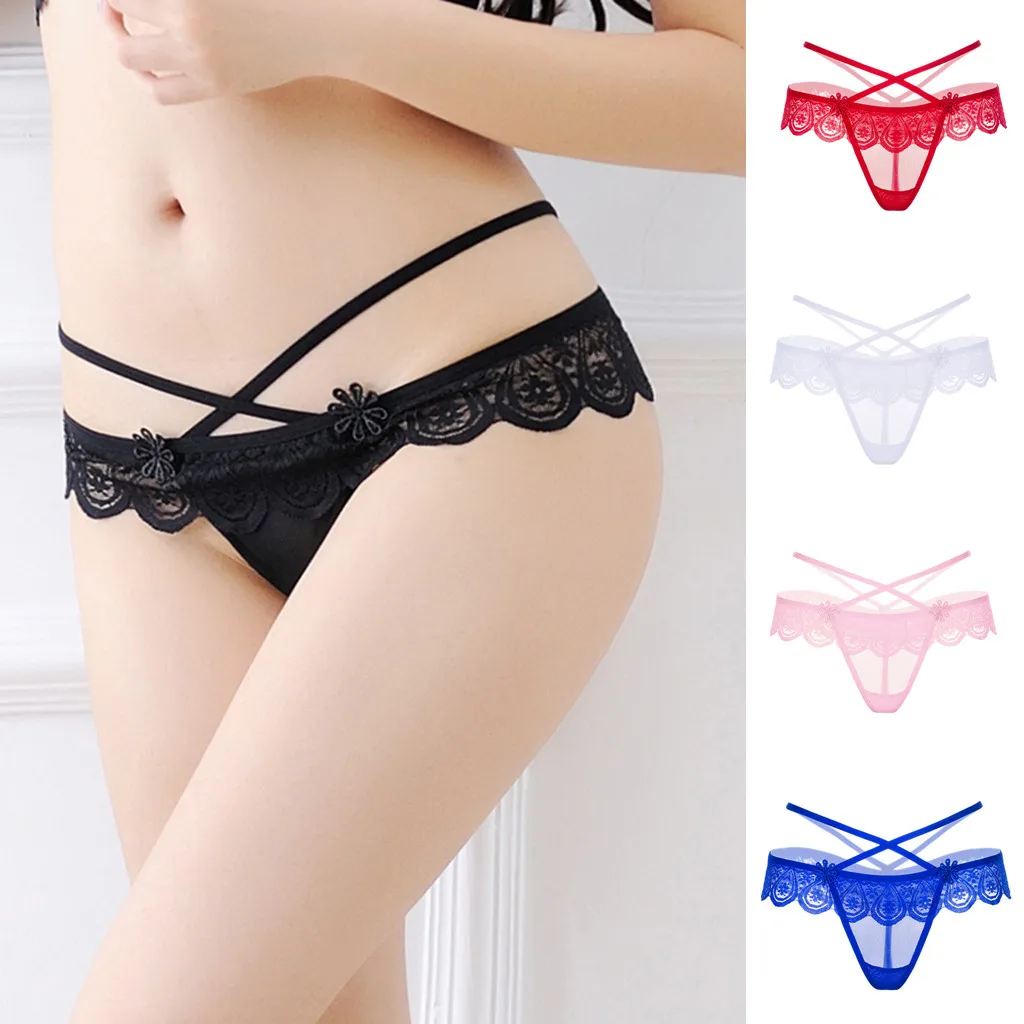 

Women's Butterfly Lace Bandage Panties Openwork Triangle T-Bargas Sexy Panties Ding Women's Underwear 50*