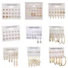 Набор золотых серег-гвоздиков Wukalo, 29 видов, стразы, серьги с имитацией жемчуга для женщин, цвет серебро