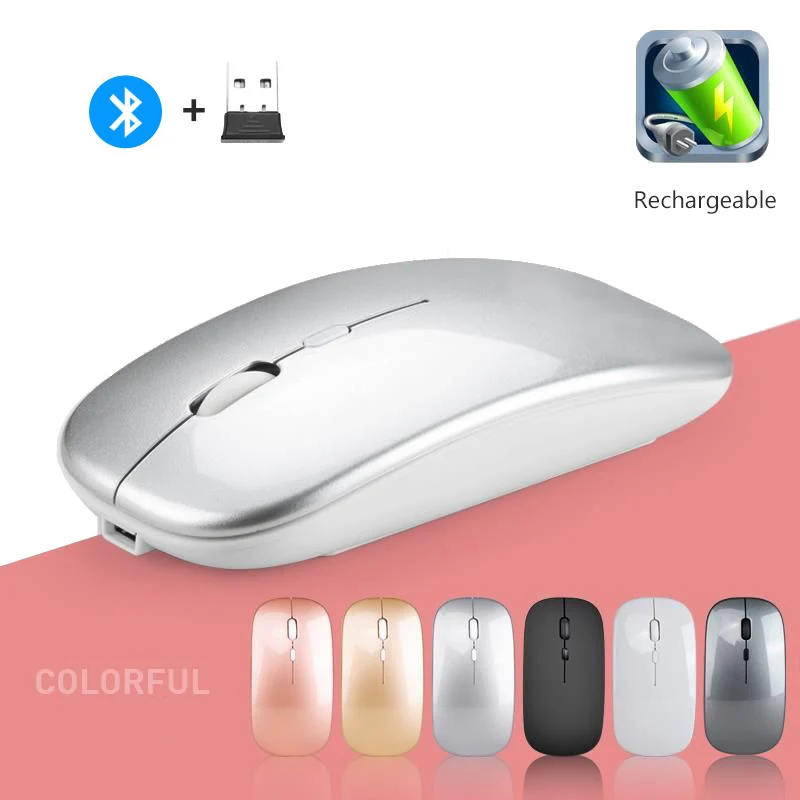 Ультра тонкая беспроводная Bluetooth мышь 2 4 ГГц USB аккумуляторная игровая для Macbook Air