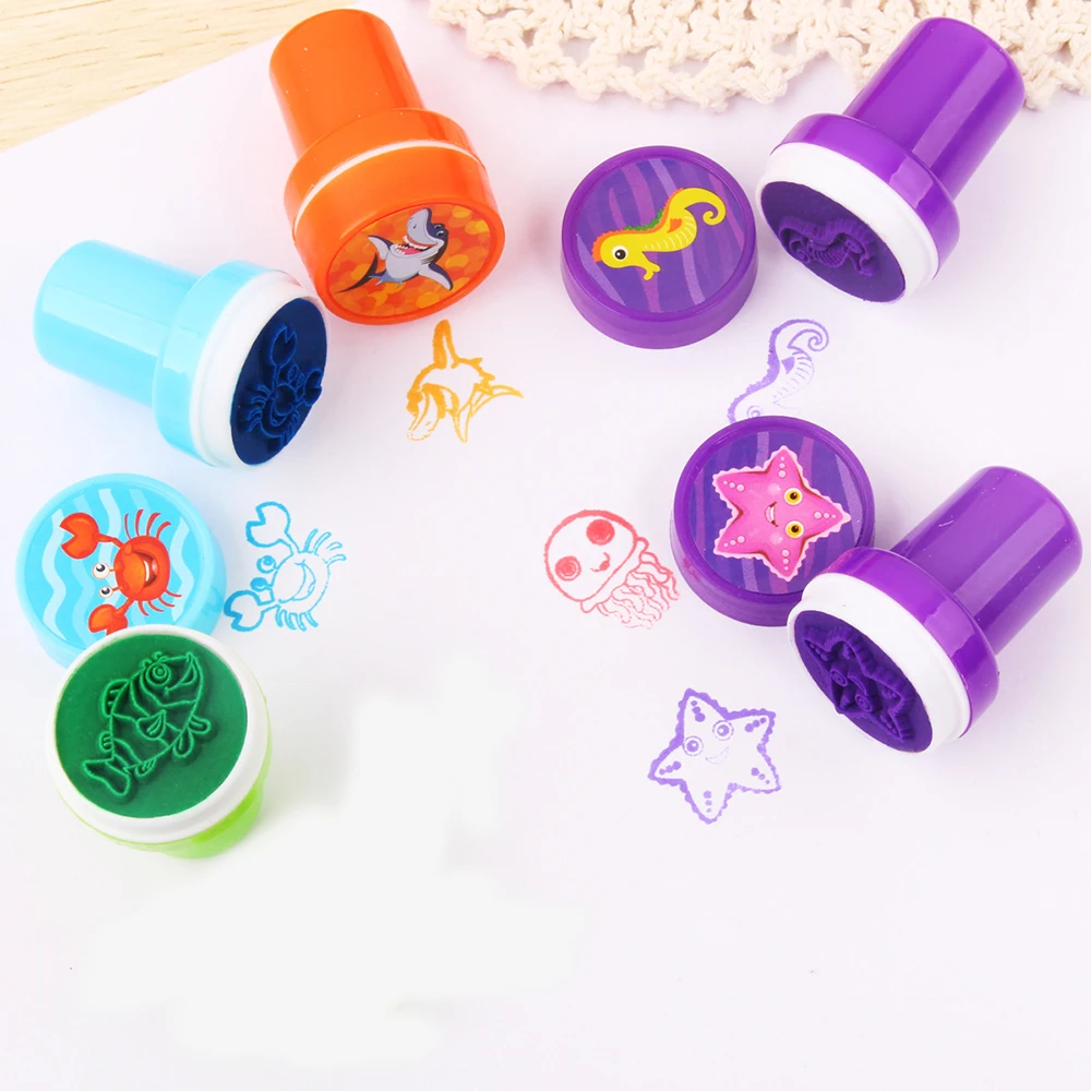 

10pcs/Set Children Toy Painting Stamps Cartoon Animals Fruits Traffic Smile Kids Seal for Scrapbooking Stamper DIY Cartoon Toys