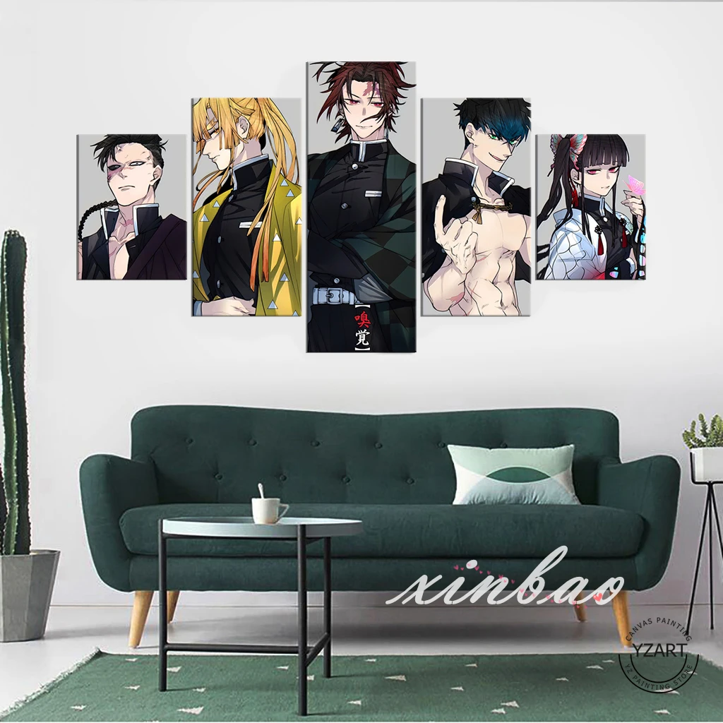 

5pcs Demon Slayer Kimetsu No Yaiba Anime Poster Art Canvas Paintings HD Wall Pictures for Living Room Decor-NO Frame