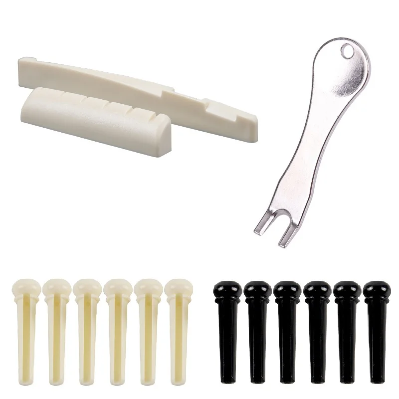 

1 Set of Black and White 6 Pcs Guitar Bridge Pins + 1 Saddle Nut for Acoustic Folk Guitar Accessories + 1 bridge pin puller