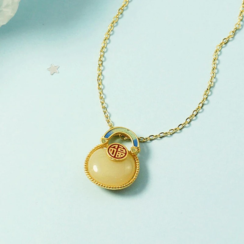 

New Lucky Bag Pendant Necklaces For Women Vintage 925 Sterling Silver Jewelry Crystal White Necklace Lady Fashion Birthday Gifts