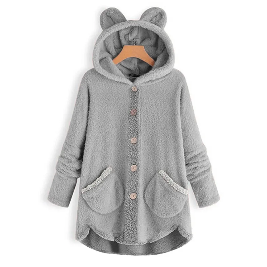 Плюшевые кошачьи уши женские пальто на пуговицах пушистый хвост Топы зимние