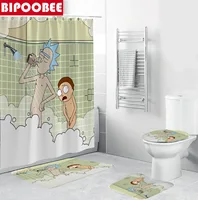 High Quality Cartoon Funny Shower Curtain Bathing Man Print Bathroom Anti-slip Carpet Toilet Lid Cover Rugs Bath Mat Set