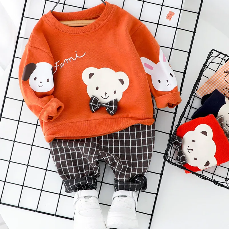Spring Autumn Children Baby Boys Girls Cotton Clothes Cartoon Sweater Pants 2pcs/Sets Toddler Casual Clothing Infant Tracksuits | Детская