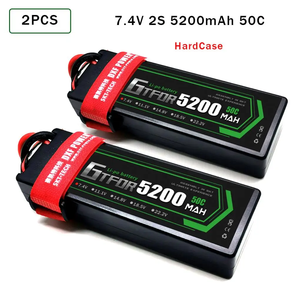 

GTFDR 5200mAh Lipo Battery 2S 7.4V 50C -100C Deans XT60 EC5 XT90 XT150 TRX for RC Evader BX Car Truck Truggy Buggy Helicopt