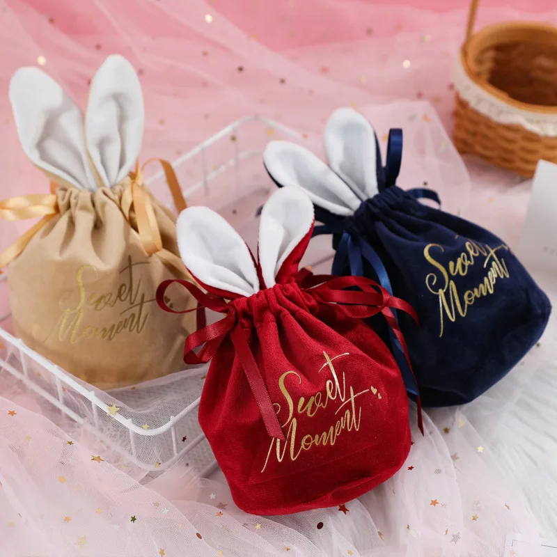 

Easter Bunny Chocolate Candy Dragee Bags Sweet Valentines Day Gift Packing Bag Drawstring Kawaii Ear Velvet Jewelry Organizer