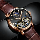 Часы ведущей марки GUANQIN, дорогие часы с двойным маховиком, часы с фазовой луной, Роскошные Мужские автоматические механические часы