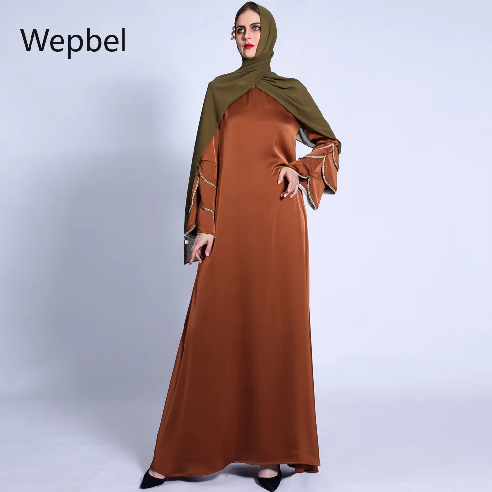 

Wepbel Muslim Islamic Clothing Robe Turkey Kaftan Three-Layer Sleeve Muslim Dress Bright Beads Large Hem Arab Abaya Long Dress