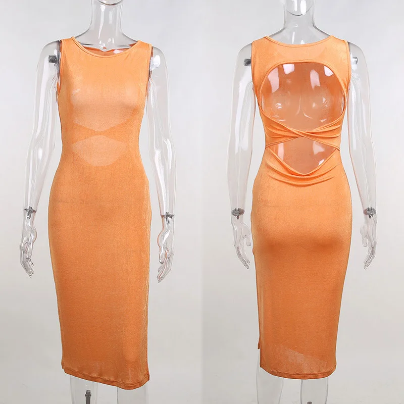 

Sexy Backless Long Dress Women Sleeveless Bodycon Maxi Dress Summer Elegant Long Party Dress Purple Orange Black