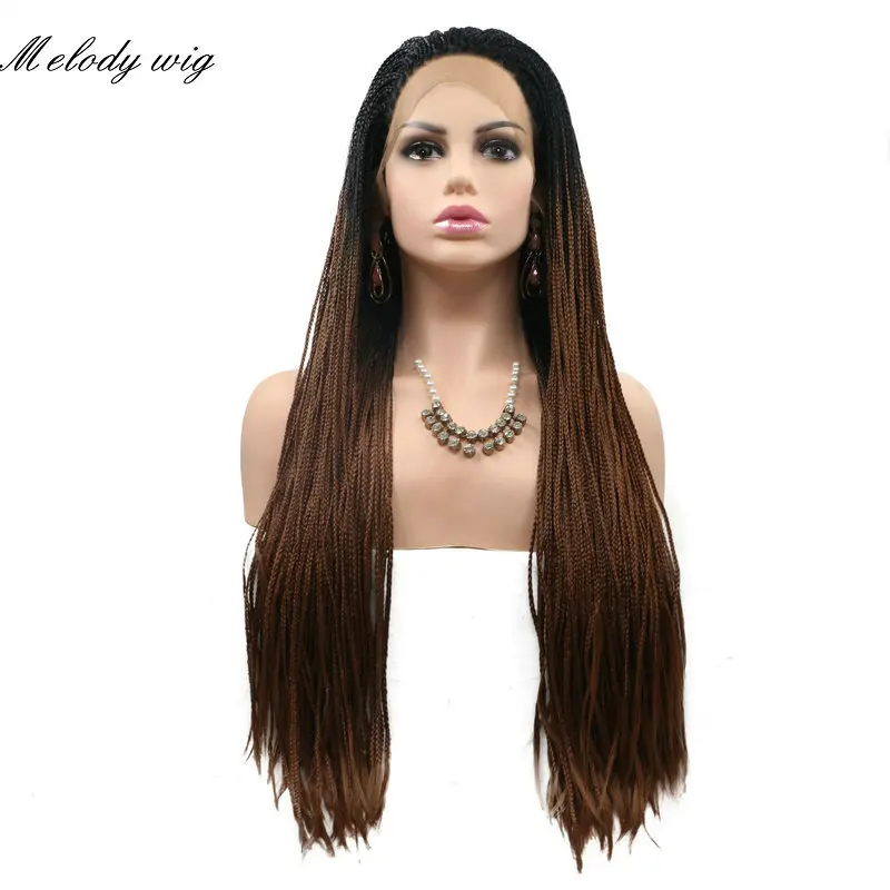 Melody Synthetic Lace Front Wigs Long Braided Box Braids 1B# Black Ombre 30# Brown/ 613# Blonde for Women Drag Queen Cosplay