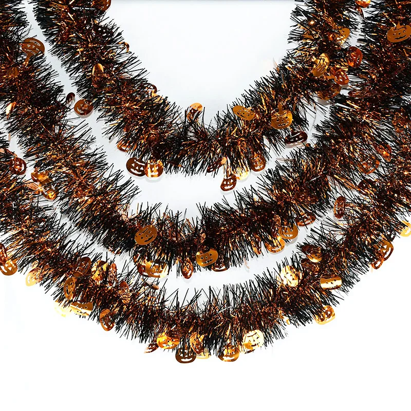 

195CM Pumpkin Skull Spider Tinsel Garland Ribbon Halloween Decoration Gifts Shiny Bar Top Banner Wreath Party Home Ornament