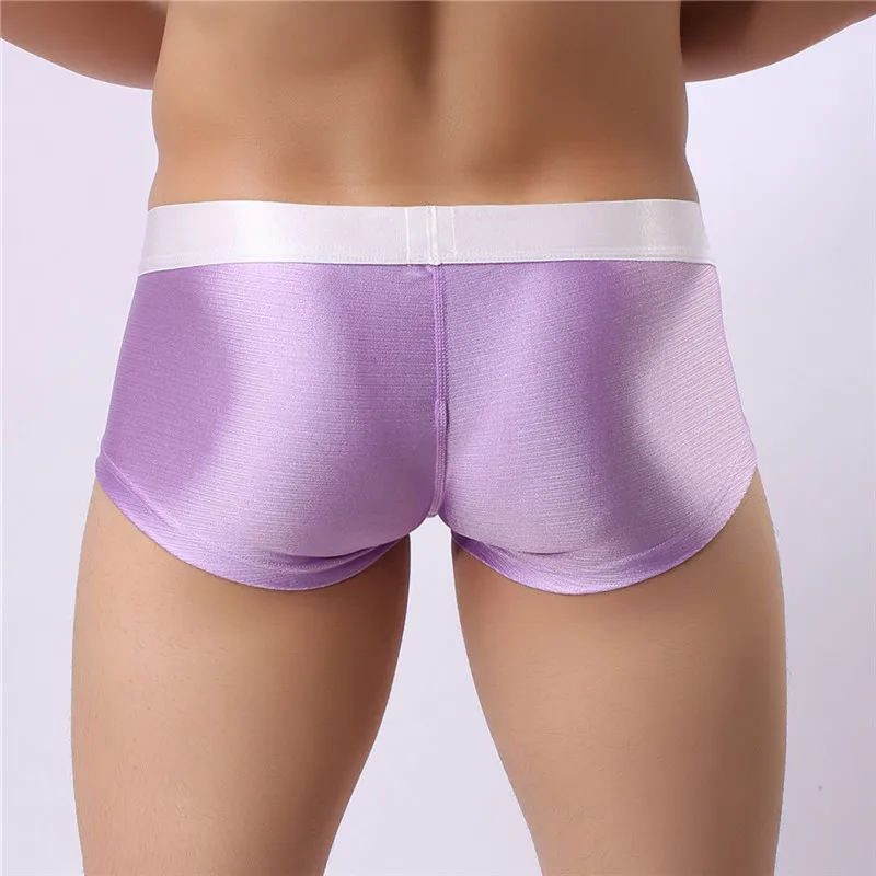 Сексуальные мужские шорты боксеры нижнее белье шелковистые Удобные однотонные