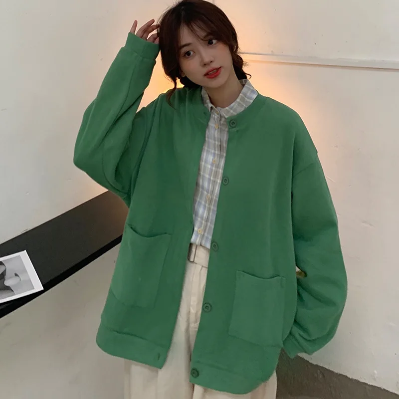 Женские корейские свободные свитшоты с карманами осенние женские пальто на