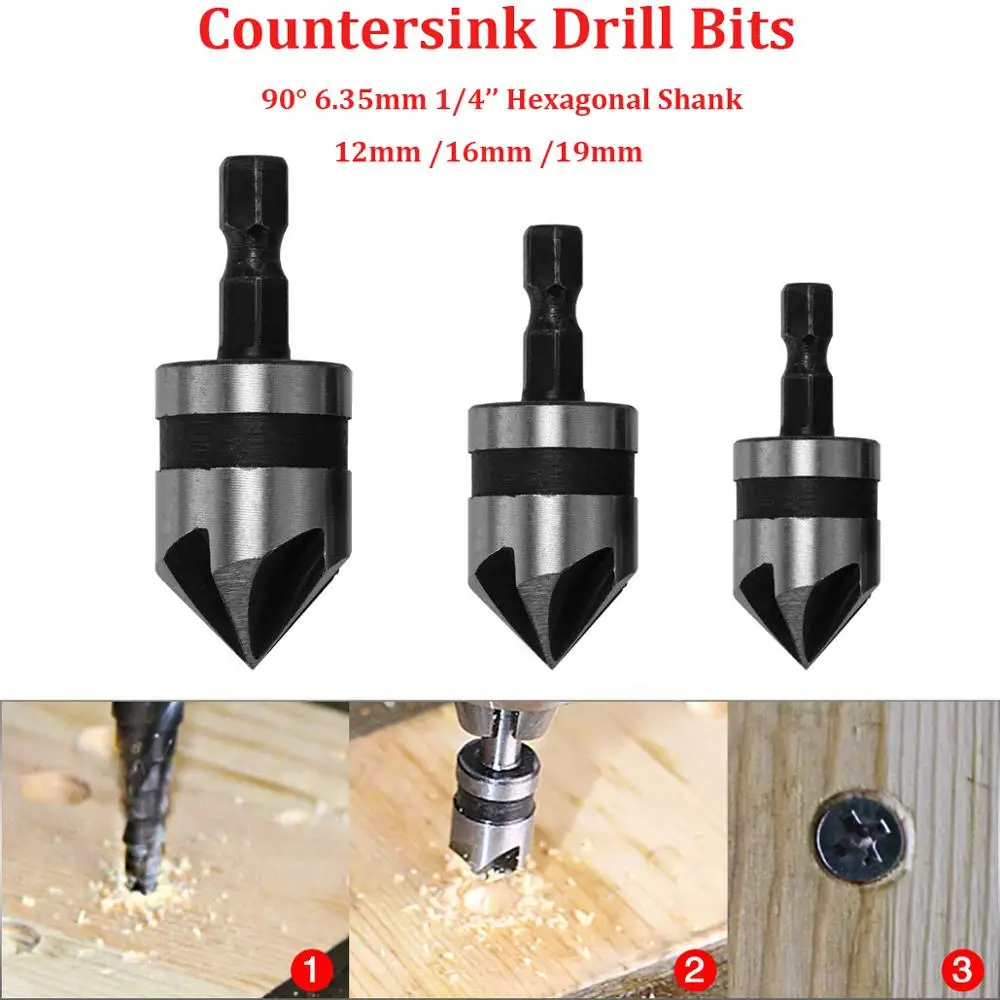 Комплект из 3 предметов 5 Флейта Зенковки сверло Набор 90 градусов фаски Резак Mayitr