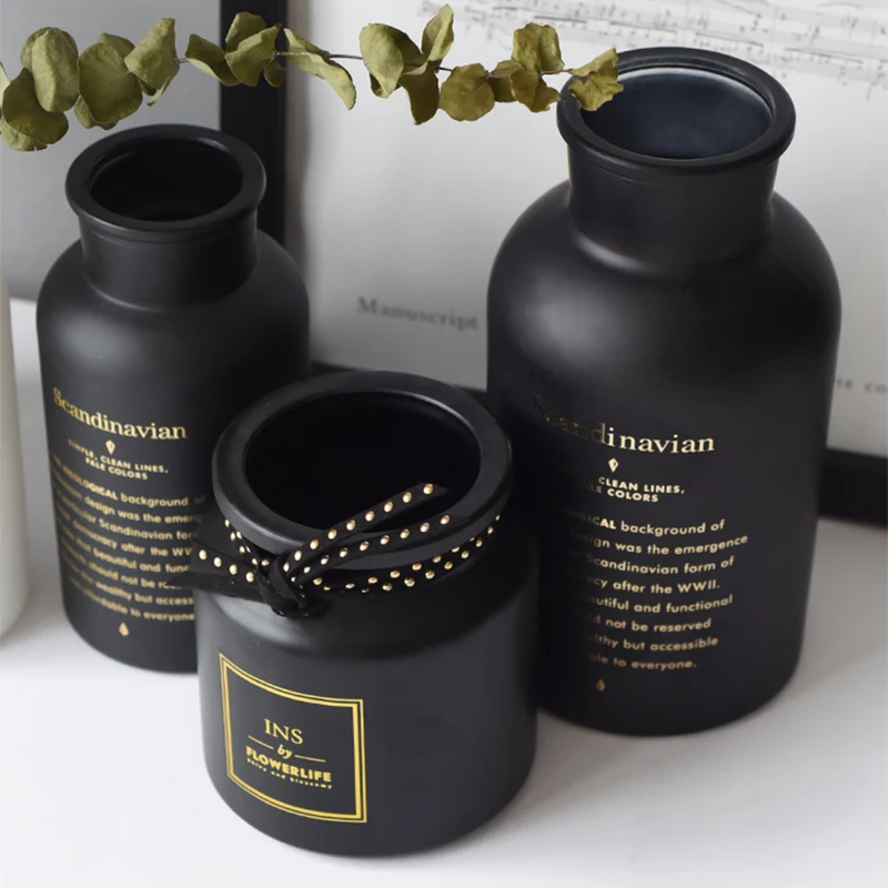 Ваза в скандинавском стиле керамическая стеклянная черная ваза для украшения