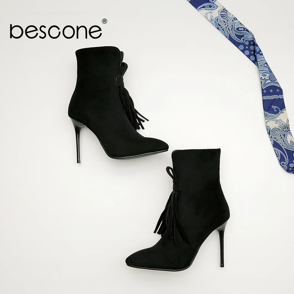 BESCONE/женские сапоги до середины икры Пикантные замшевые туфли ручной работы на