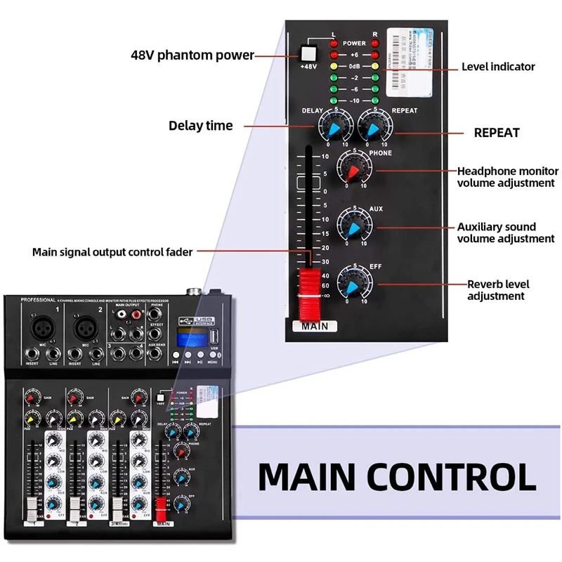 4-канальный звуковой микшер F4 профессиональная микшерная консоль с Bluetooth и