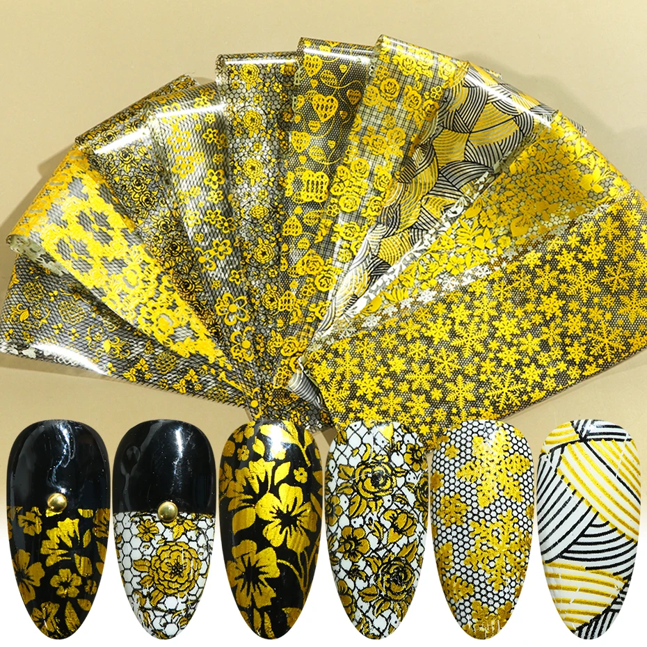 Блестящая золотая полоска наклейка для дизайна ногтей цветочные кружевные