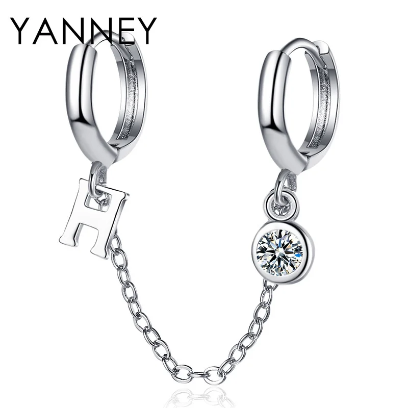 

YANNEY 925 Sterling Silver Korean Fashion H Letter Pendant Earrings Fine CZ Zircon Hoop Earrings For Woman Charm Jewelry Gift