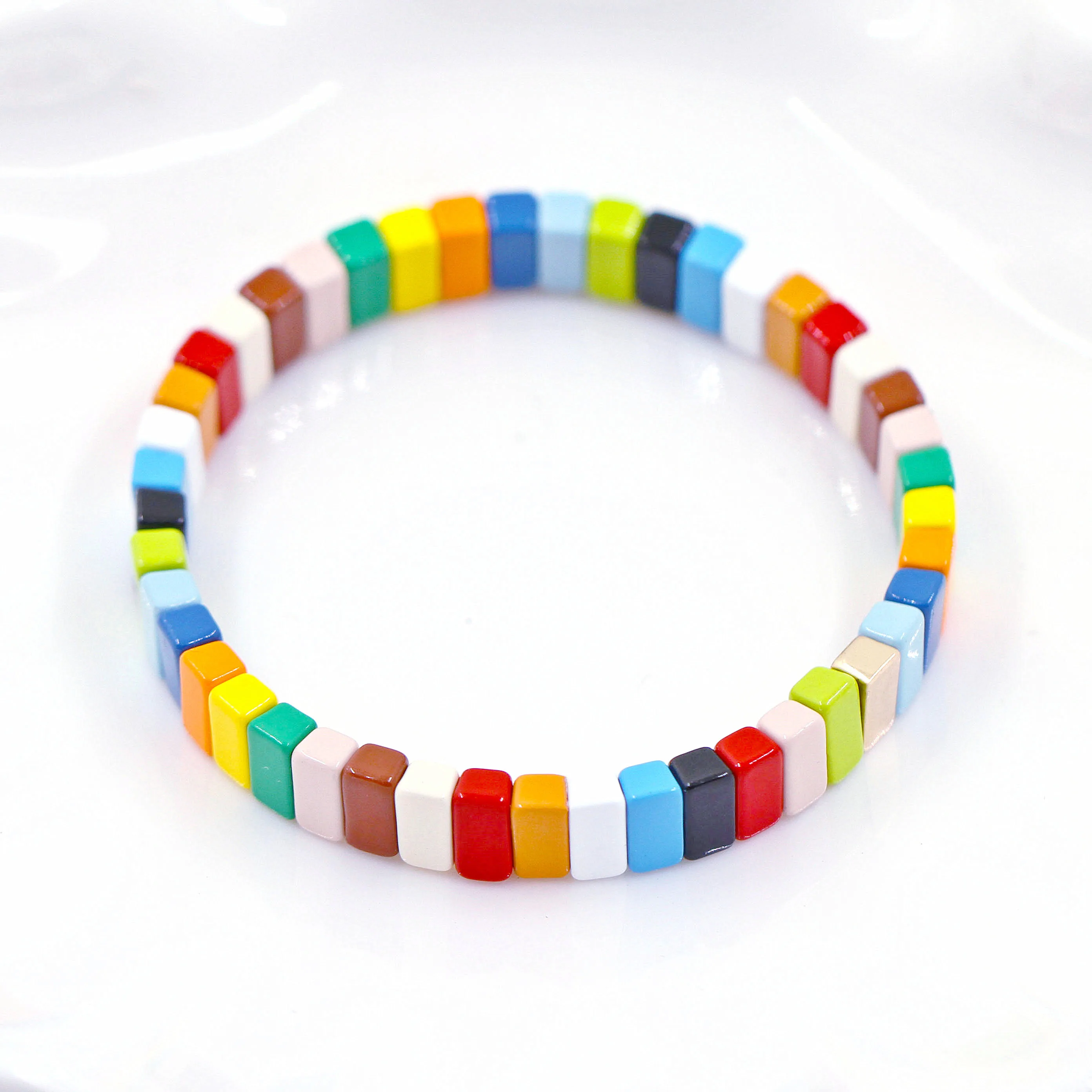 

New Boho Rainbow Bracelet For Women Men 2021 Enamel Tile Beads Bangle Bohemian Multicolor Beach Friendship Couples Jewelry Gift