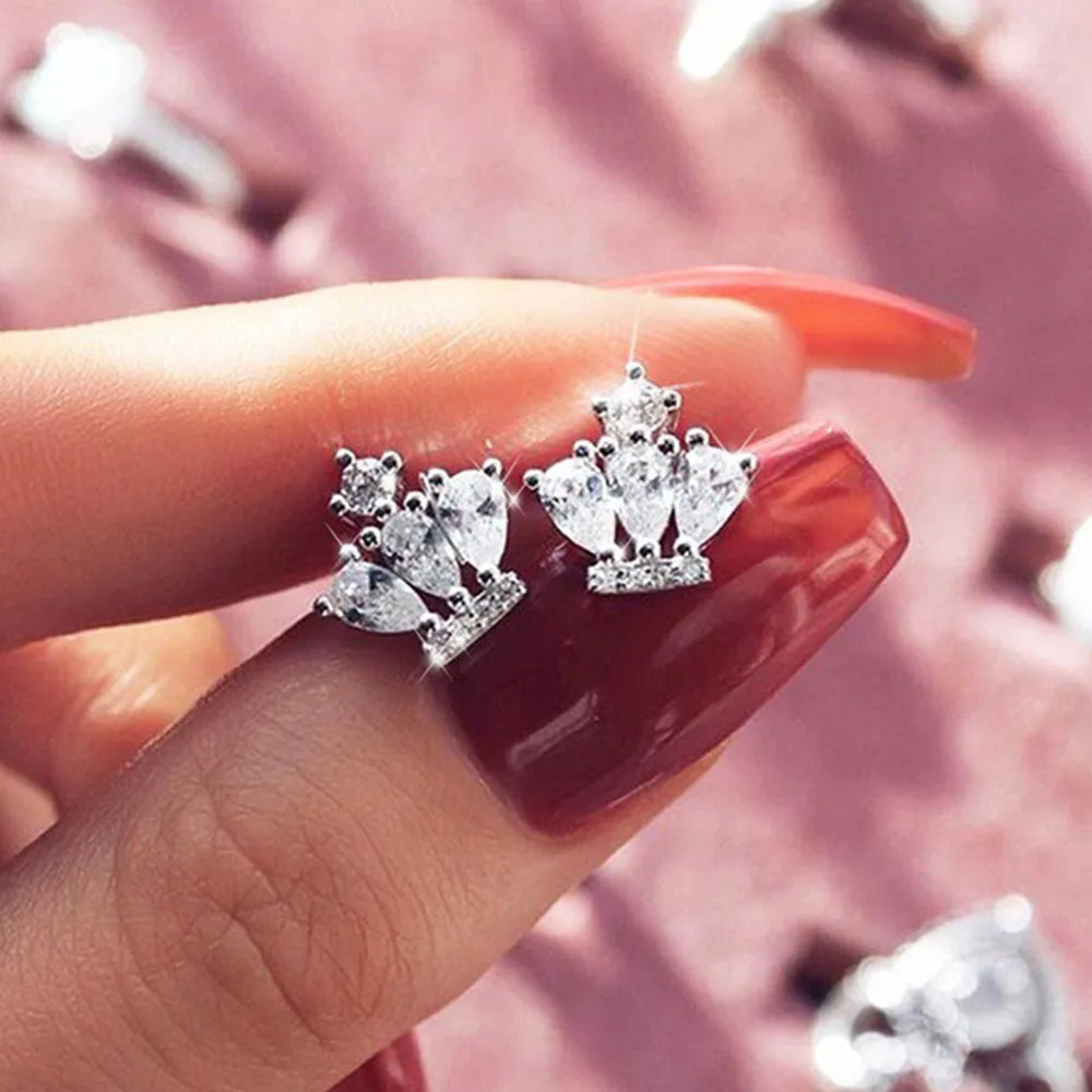 Женские серьги в форме короны гвоздики с кристаллами Ювелирное Украшение