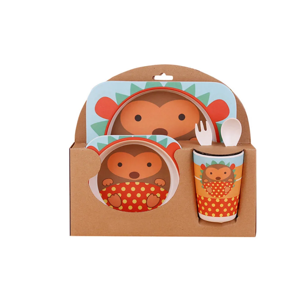 

5 Pcs/Set Baby Plastic Dinnerware Set Cute Cartoon Animal Theme Kids Dinnerware Set Eco-Friend Kids Cups Plate Bowl Fork & Spoon