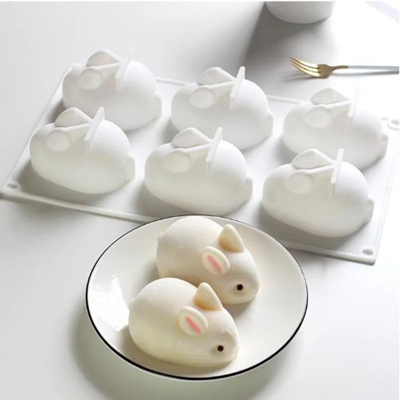 3D yaratıcı gıda sınıfı silikon tavşan dondurma kalıp mus kek çikolata pişirme gereçleri
