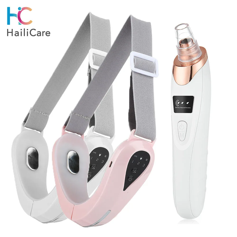 EMS массажер для лица Подтяжка подбородка пояс пор вакуумный набор удаления угрей