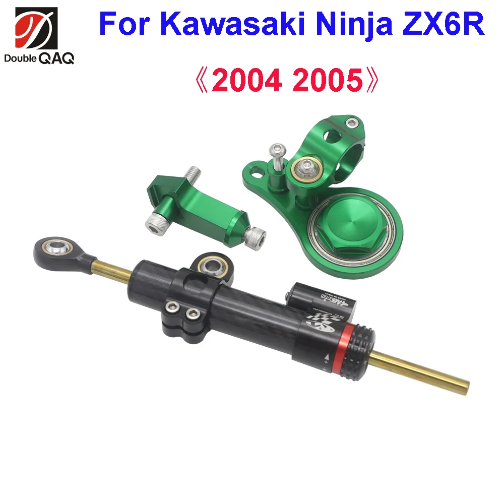 Amortiguador de dirección de fibra de carbono para motocicleta, Kit de soporte de montaje para Kawasaki Ninja ZX6R, 2005, 2006