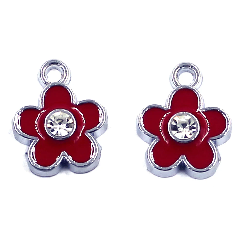 

10Pcs Pendants Flowers Clear Rhinestones Enamel Dripping Oil Metal For Charm Necklaces Earrings Jewelry DIY Finding 15x12mm