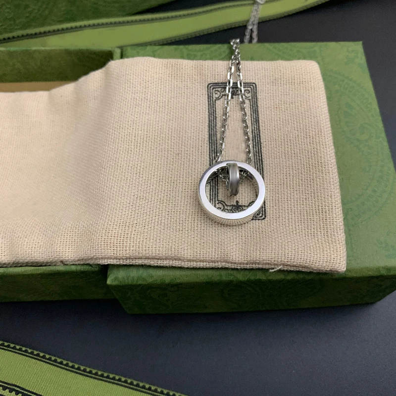 

925 Sterling Silver Double Ring Necklace Couple Men And Women Luxury Brand Necklace Hip Hop Party Retro Fashion Boutique Gift