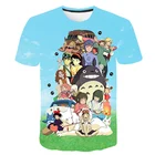 Новинка, Милая футболка Hayao Miyazaki, Мой сосед Тоторо, для мальчиков и девочек, 3D милая маска для лица кошки, Повседневная летняя футболка с коротким рукавом