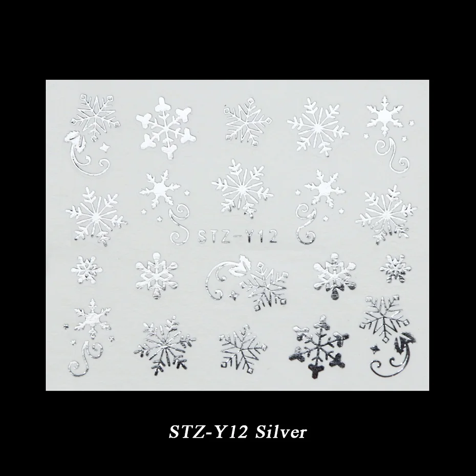 STZ-Y12 Silver 1 лист металла Золото Серебро слайдер Рождество Снежинка воды стикер для маникюра DIY 3D полный обёрточная бумага кончик ногтей лак BESTZ-YA-1 - Цвет: STZ-Y12 Silver