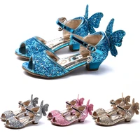 girls sandals crystal elsa cinderella shoes butterfly pink latin dance shoes children summer middle heel princess kids shoes jyf