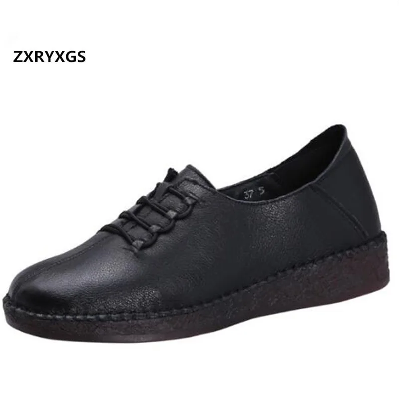 

Promotion 2020 Spring Lace-up Top Cowhide Full Genuine Leather Shoes Woman Soft Comfort Shoes Flat Shoes Fashion Casual Shoes