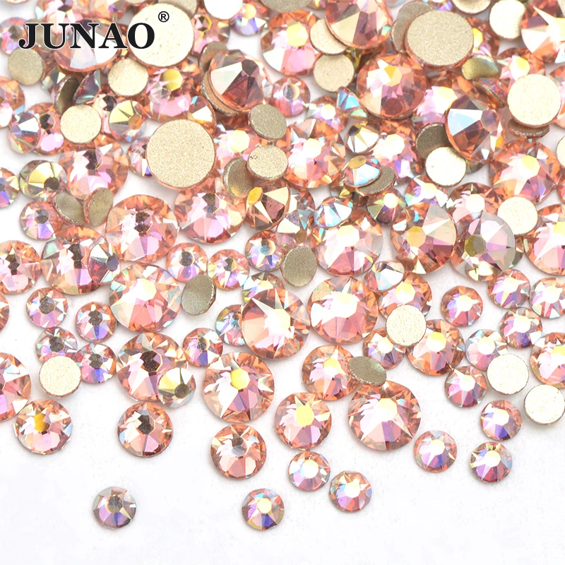 

JUNAO 16 Cut Facet SS10 SS16 SS20 Mix Size Glass Crystal Champange AB Flatback Nails Rhinestones Glitter Decorations Gems