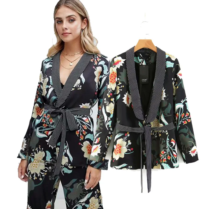 Женский винтажный блейзер с принтом в клетку пиджак кимоно широкими брюками