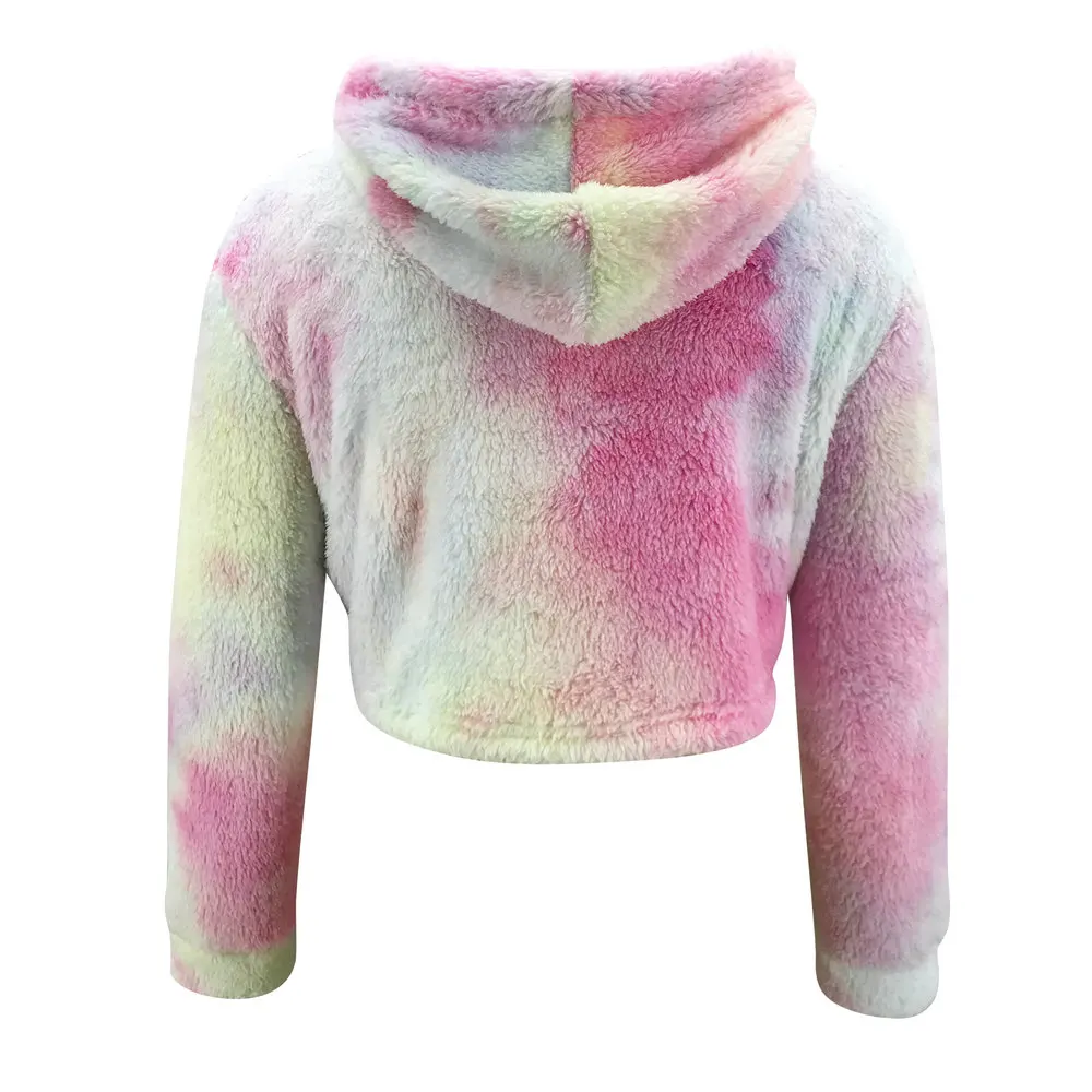 

Women Plush Two Piece Sets Tie-dye Long Sleeve Hooded Sweatshirt Short Top Elastic High Waist Shorts Female Autumn Suits