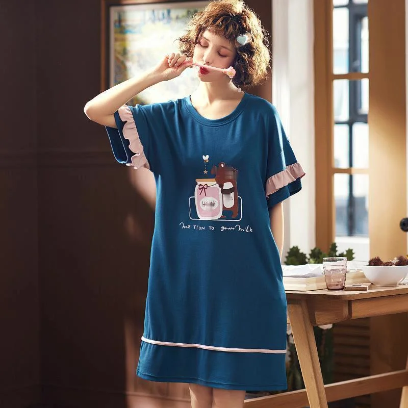 Домашний стиль Милая хлопковая ночная рубашка для девочек до колена Летняя