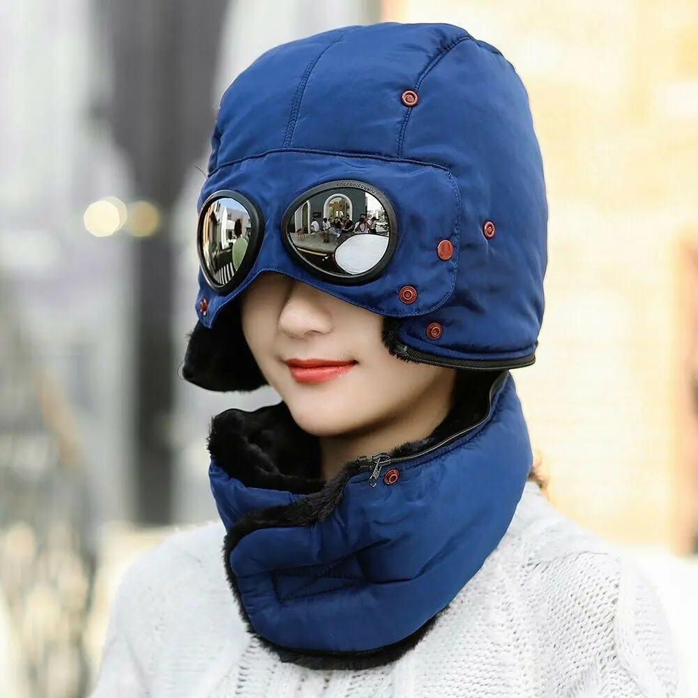

Thermal Winter Trapper Hat with Glasses Autumn Winter Cycling Windproof Outdoor Cap H9