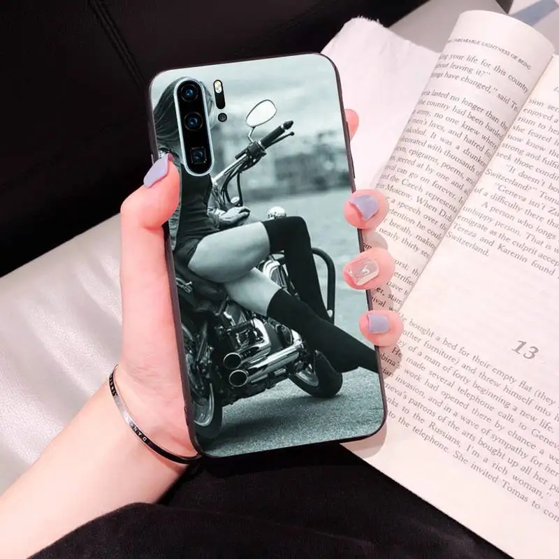

Motorcycle lovers girl cool Phone Case Black For Huawei P10/20/30/40/20Pro/30Pro/30Lite/40Pro NOVA3/3E/3i/7SE Cases
