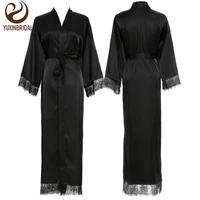 yuxinbridal 2019 new 11 colors silk satin lace robes bridesmaid bride robes wedding long robe bathrobe womens robe black