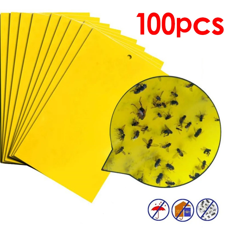 

100Pcs Fly Bug Mosquito Killer Buzz Fly Strong Flies Traps Bugs Sticky Board Catching Aphid Insects Pest Trap Device Kill