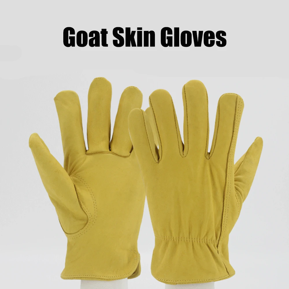 

1 Pair Goat Skin Leather Gloves AB-Grade Men Work Safety Working Mechanical Repairing Gardening Gloves Yellow Gloves for Men